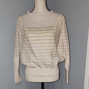 Trina Turk Cream and Gold Striped Sweater